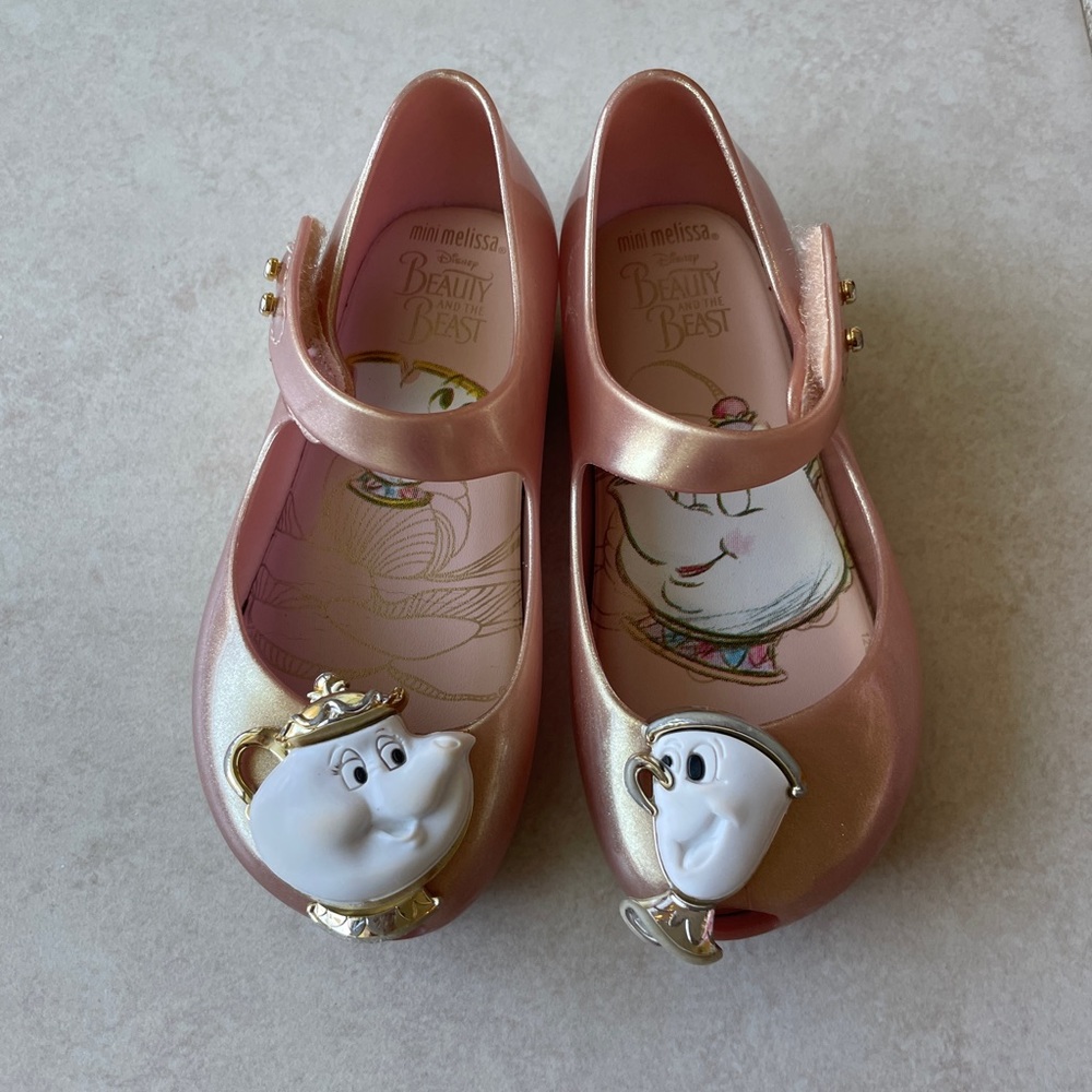 Mini Melissa Disney Beauty and the Beast size 8 Pink Champagne Gold